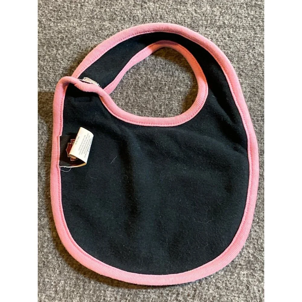 Harley Davidson Baby Feeding Bib Black Pink Glittery Silver One Size